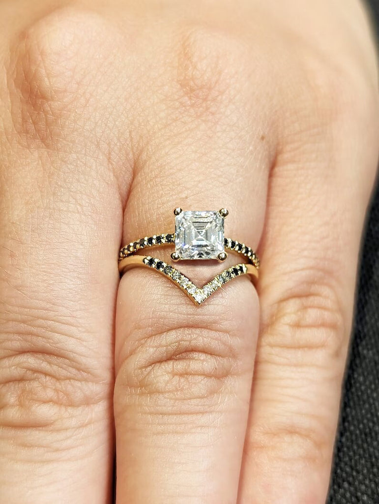 Vintage Moissanite Engagement Ring Set Unique Yellow Gold Engagement Ring Set Dainty Diamond Bridal Set Promise Ring Anniversary Gift