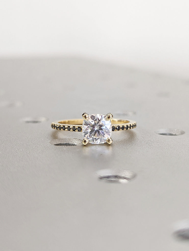 Vintage Moissanite Engagement Ring Set Unique Yellow Gold Engagement Ring Set Dainty Diamond Bridal Set Promise Ring Anniversary Gift