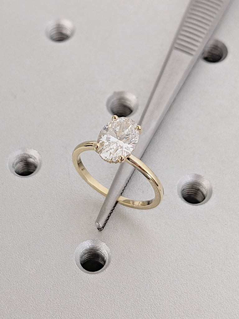 Colorless Crush Ice Moissanite Hidden Halo Wedding Anniversary Ring for Wife | 14K 18K Solid Gold Simple Promise Ring | Personalized Jewelry