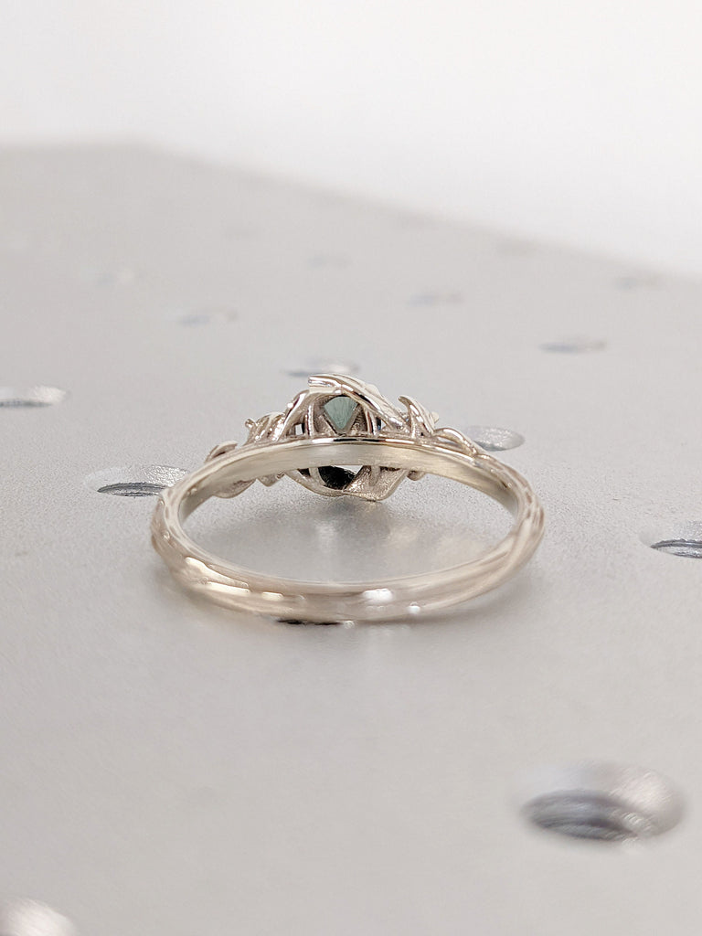 Nature Inspired Round cut Teal Peacock Sapphire 3 Stone Diamond Wedding Anniversary Ring for Wife | Solid Gold, Platinum Bridal Jewelry