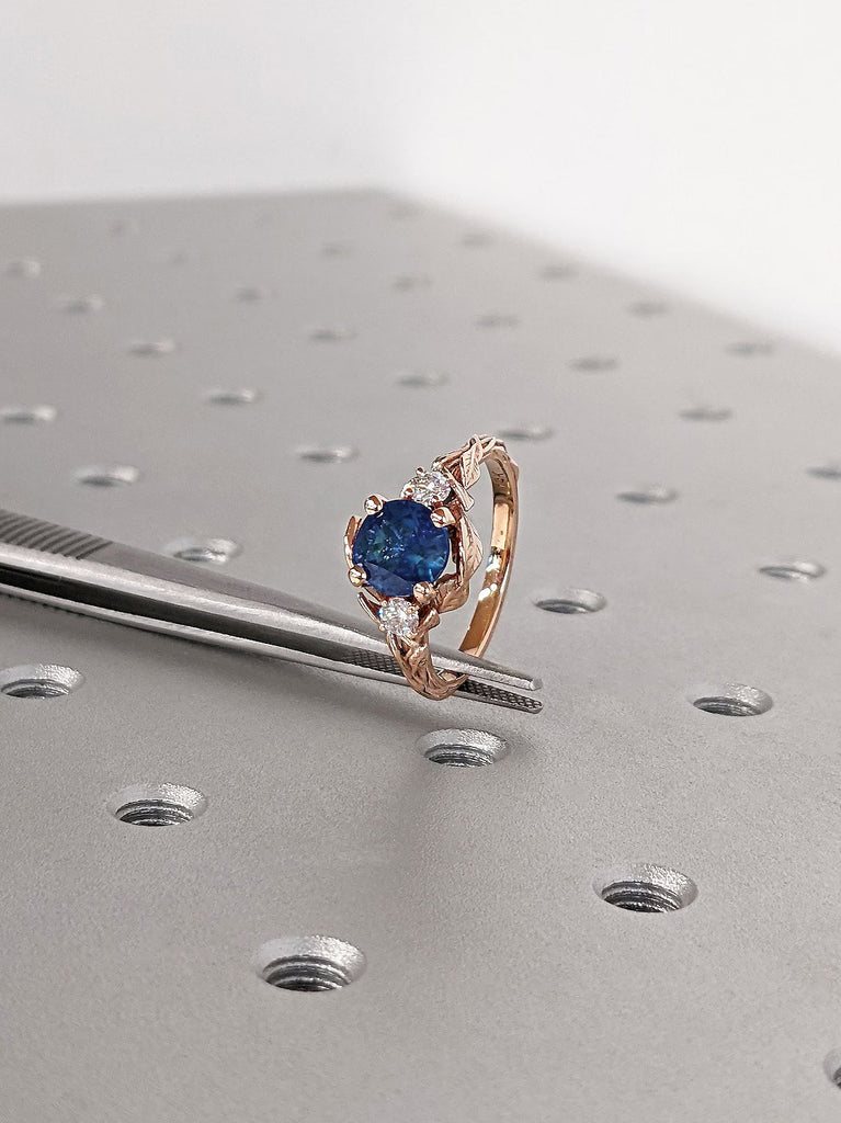 1ct Round cut Lab Grown Sapphire Women Engagement Cocktail Ring | 14K 18K Rose Gold Diamond Moissanite Promise Ring | September Birthstone Jewelry