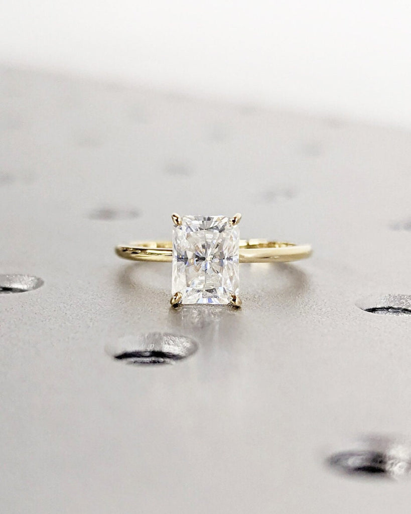 Radiant Cut Moissanite Engagement Ring, 4 Prong Ring Solitaire Radiant Cut Ring, Solid Gold Ring, Moissanite Minimalist Promise Ring For Her