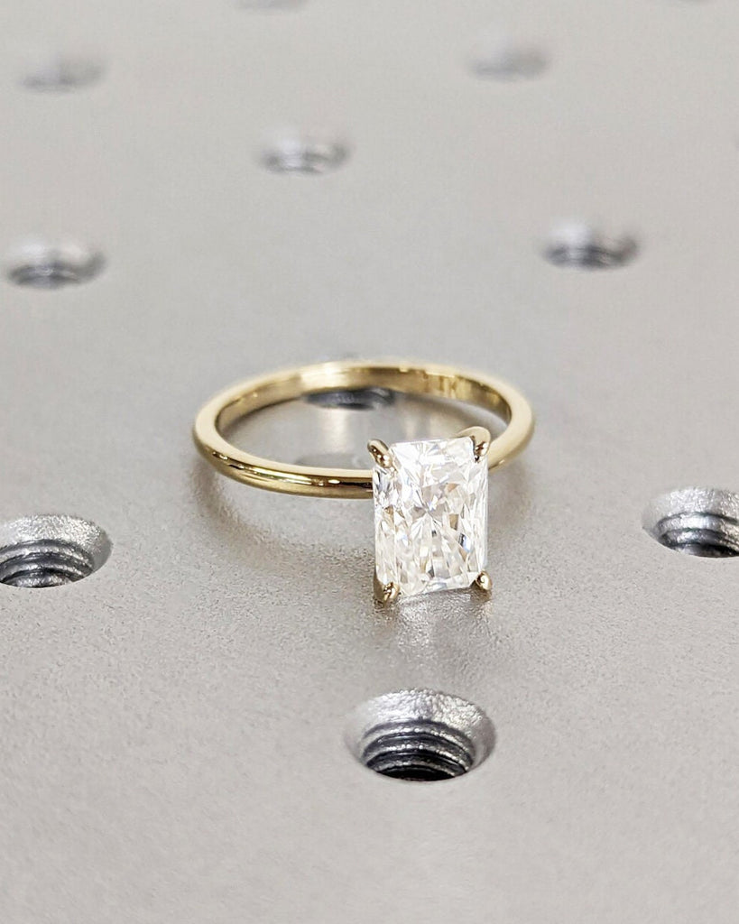 Radiant Cut Moissanite Engagement Ring, 4 Prong Ring Solitaire Radiant Cut Ring, Solid Gold Ring, Moissanite Minimalist Promise Ring For Her