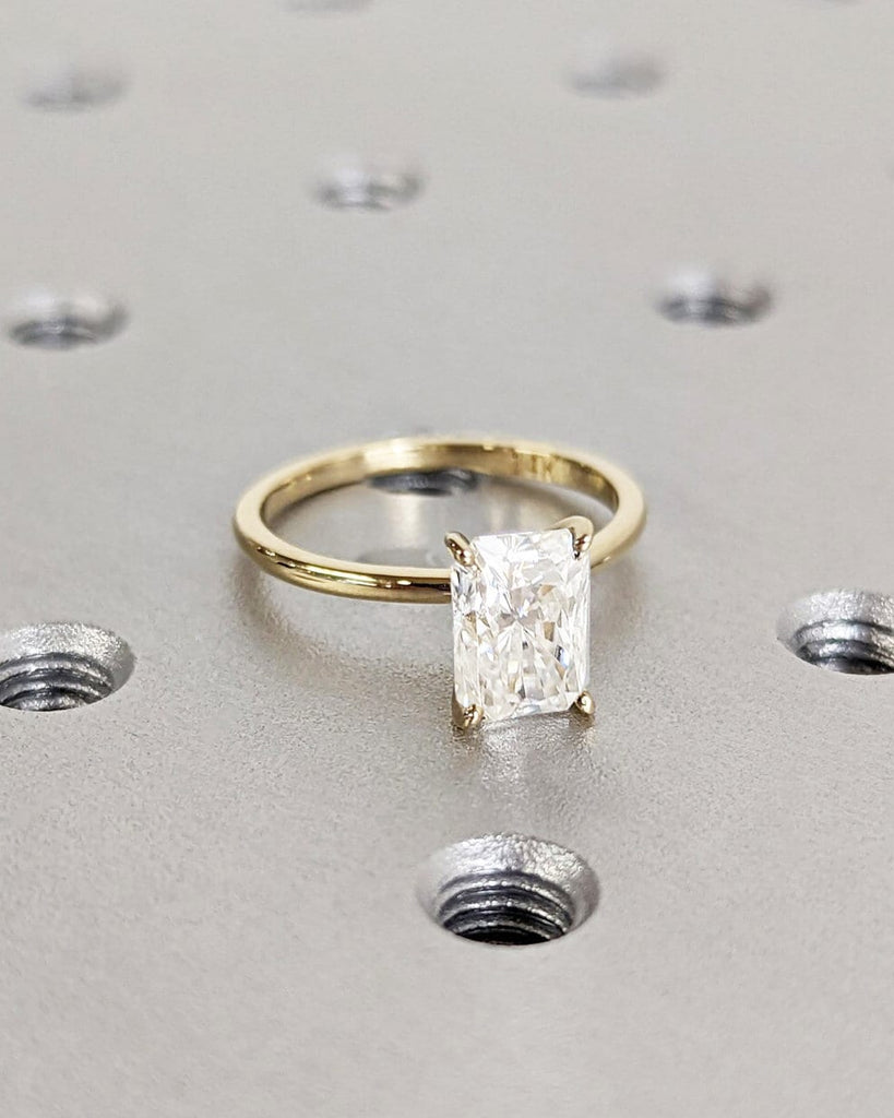 Vintage Radiant Cut Moissanite Ring / 4 Prong Ring / Radiant Solitaire Gold Ring / Minimalist Engagement Ring / Promise Wedding Ring For Her