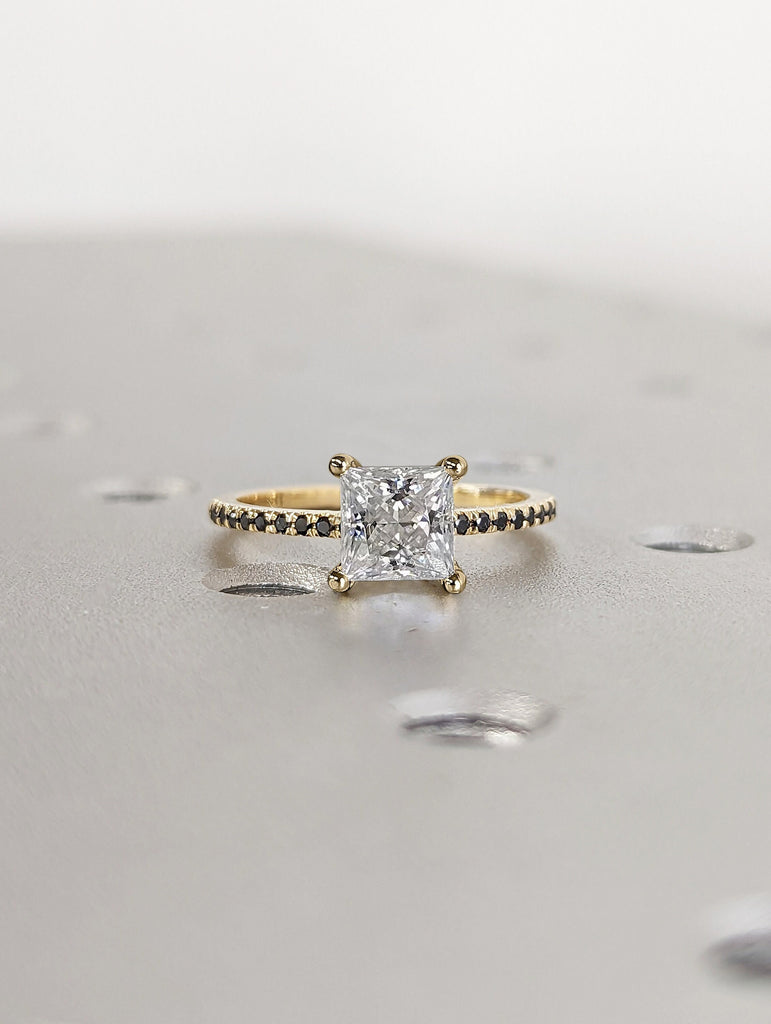 Vintage Moissanite Engagement Ring Set Unique Yellow Gold Engagement Ring Set Dainty Diamond Bridal Set Promise Ring Anniversary Gift