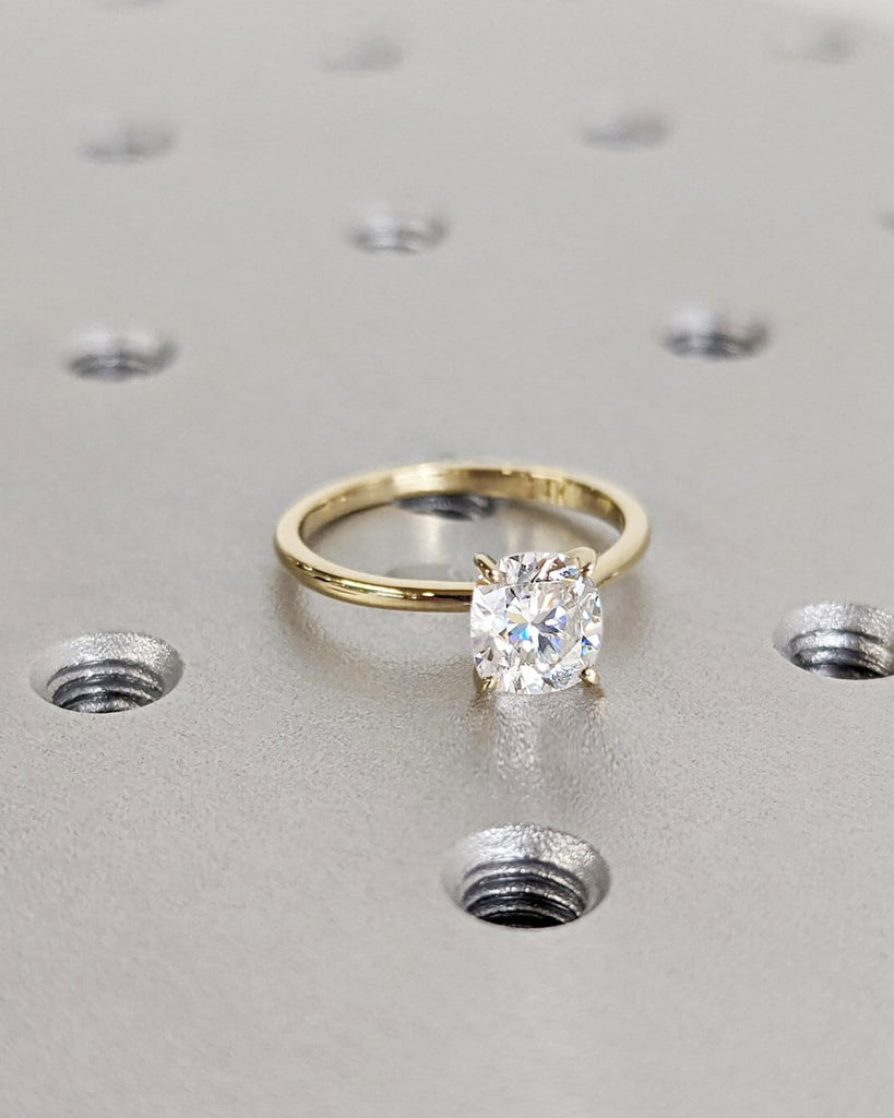 Vintage Cushion Cut Moissanite Engagement Ring / 4 Prong Ring / Solitaire Cushion Ring / Solid Gold Engagement Wedding Promise Ring For Her