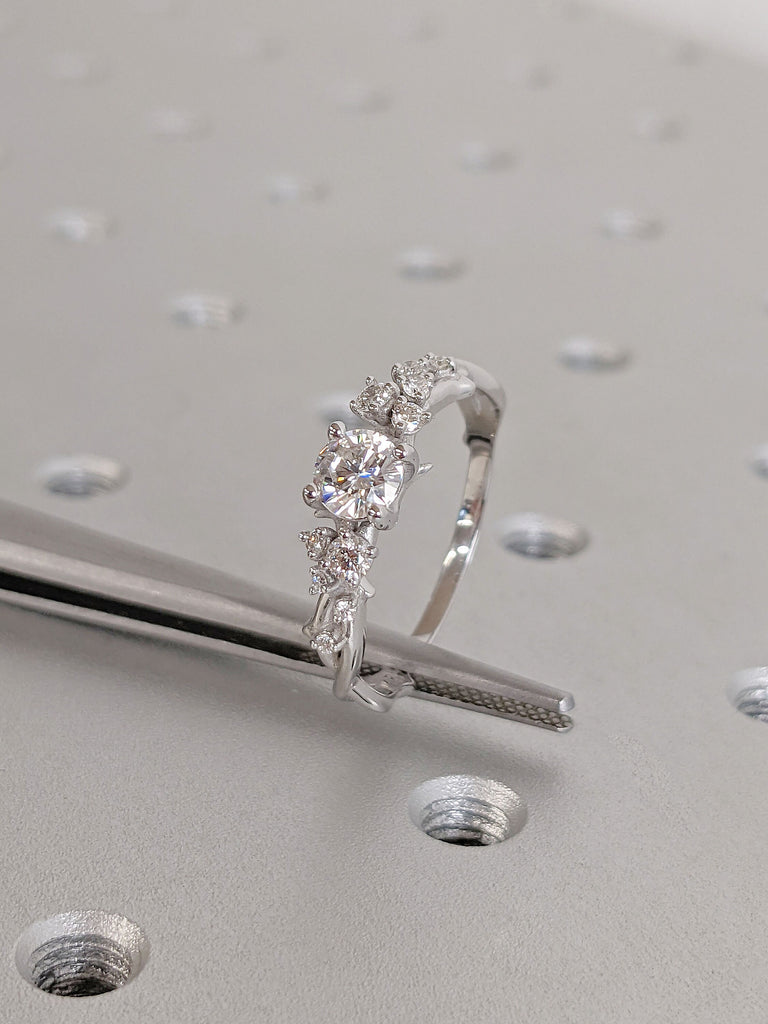 Multi Stone Round cut Lab Created Diamond Proposal Ring for Her | 14K 18K White Gold Snowdrift Moissanite Cluster Engagement Ring