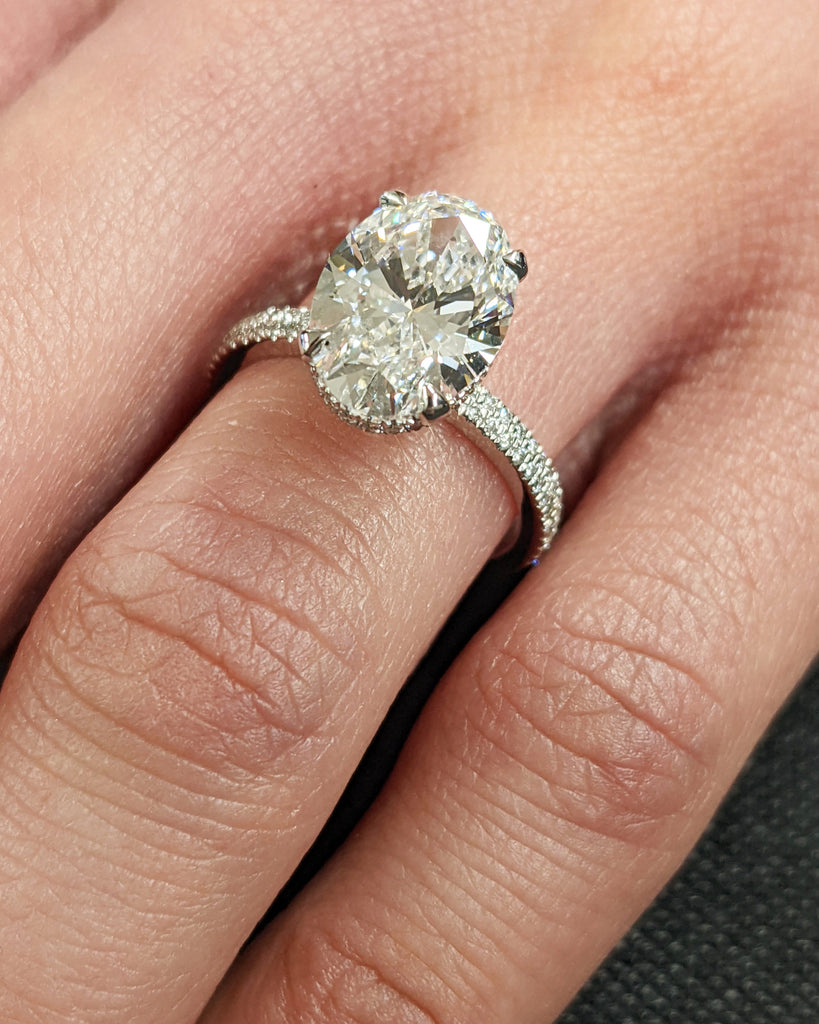 Oval Moissanite Engagement Ring Solitaire Vintage Unique White Gold Engagement Ring Women Micropave Ring Diamond Wedding Bridal Promise Ring