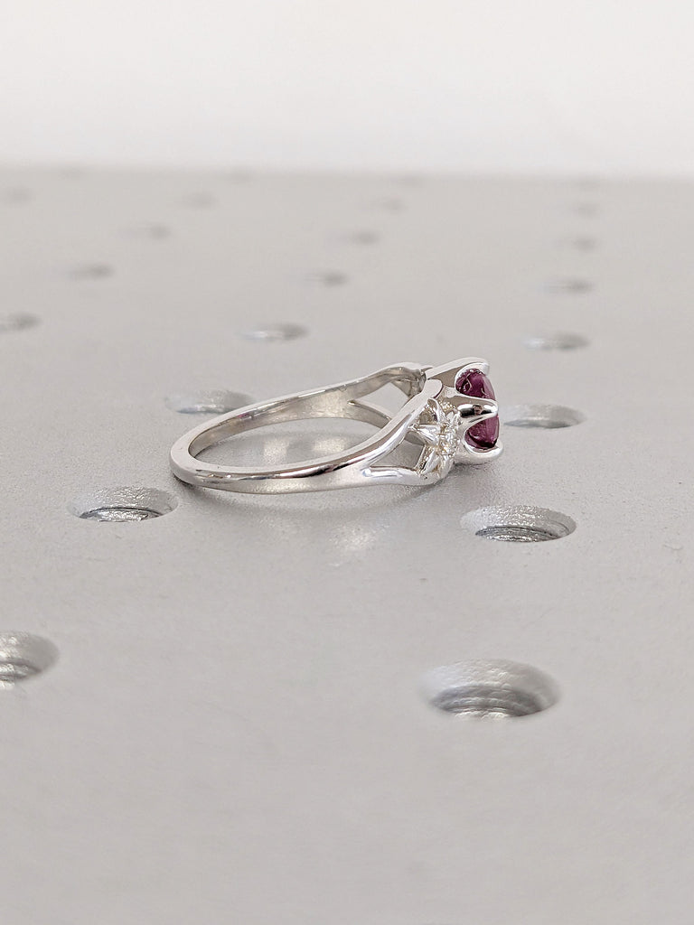 July Birthstone Lab Grown Ruby Wedding Anniversary Ring for Wife | Starburst Flower Moissanite Proposal Ring | 18K White Gold Bridal Jewelry