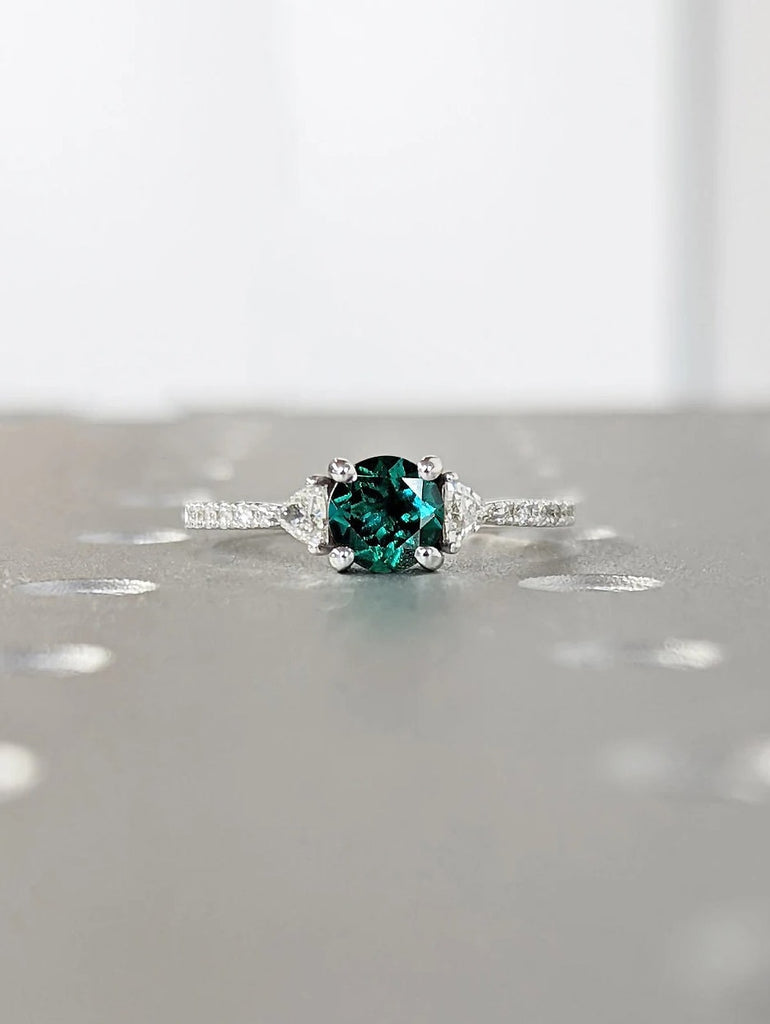 Multi Stone Round cut Lab Grown Emerald Engagement Promise Ring for Her | Solid White Gold, Platinum Diamond Cluster Eternity Wedding Ring