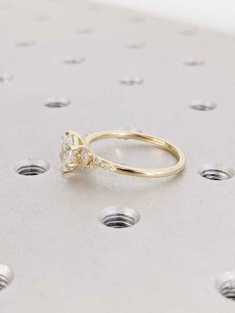 Round VVS Lab Grown Diamond 14K Yellow Gold Engagement Ring | Unique Snowdrift 6 Prong Diamond Cluster Proposal Ring | Wedding Ring for Her