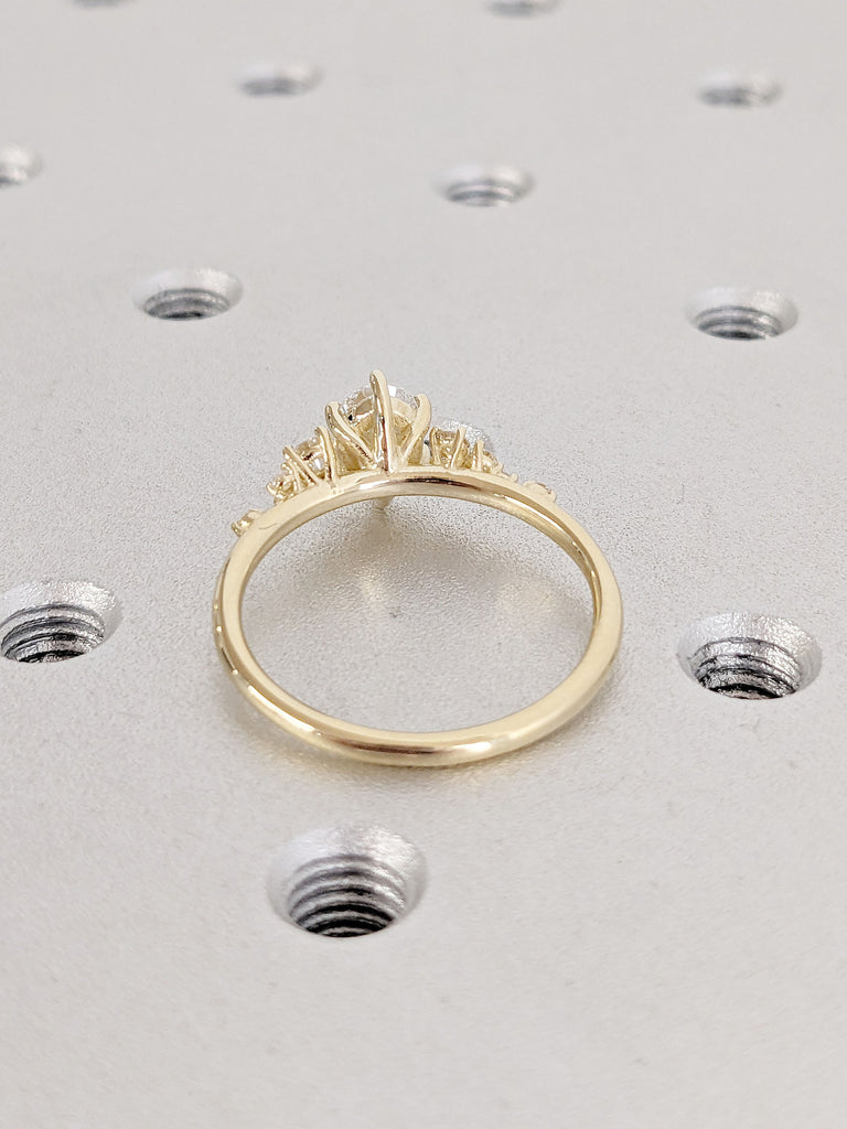 Round VVS Lab Grown Diamond 14K Yellow Gold Engagement Ring | Unique Snowdrift 6 Prong Diamond Cluster Proposal Ring | Wedding Ring for Her