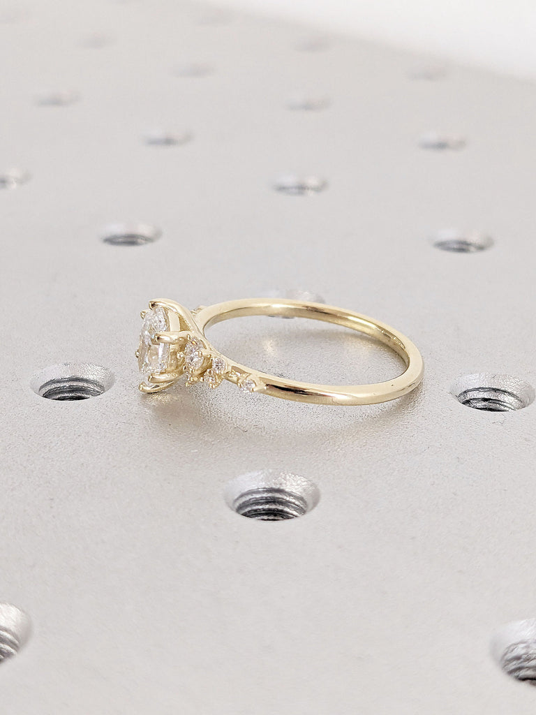 14K Yellow Gold Unique Snowdrift Moissanite Wedding Anniversary Ring | Multi Stone Natural Diamond Promise Ring | Dainty Wedding Band