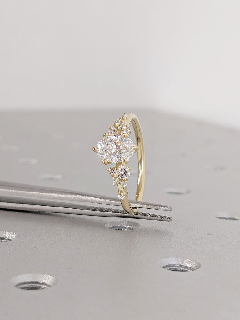 14K Yellow Gold Unique Snowdrift Moissanite Wedding Anniversary Ring | Multi Stone Natural Diamond Promise Ring | Dainty Wedding Band