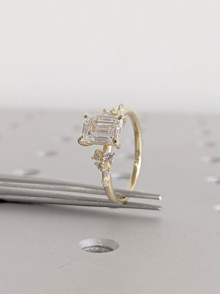 Colorless Eco Friendly 1.5ct Lab Created Diamond Unique Proposal Ring | 14K 18K Gold Snowdrift Moissanite Wedding Jewellery for Her