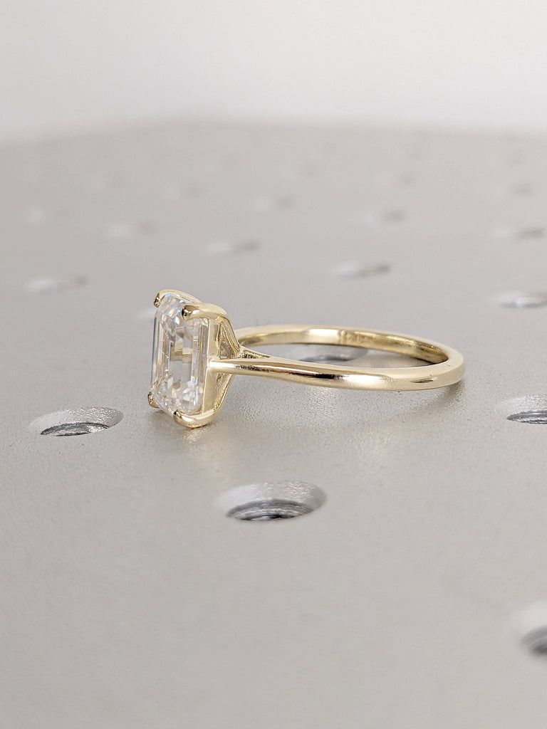 14K Yellow Gold Eco Friendly Lab Diamond High Setting Engagement Promise Ring | Timeless Platinum Women Bridal Jewelry | Thin Gold Band