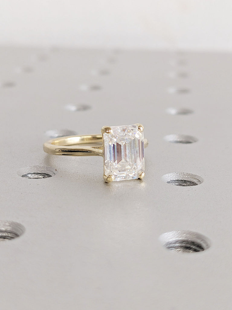 Colorless 2.5ct Emerald cut Lab Diamond Wedding Anniversary Ring | 14K 18K Yellow Gold Band