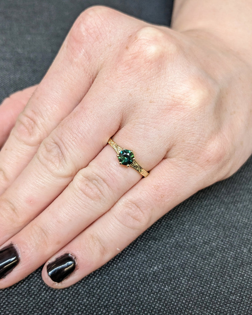 One of a Kind Montana Sapphire Ring, Blue Sapphire Diamond Cluster Ring, Vintage Inspired Blue Sapphire Engagement Ring, 14K Gold Green Teal