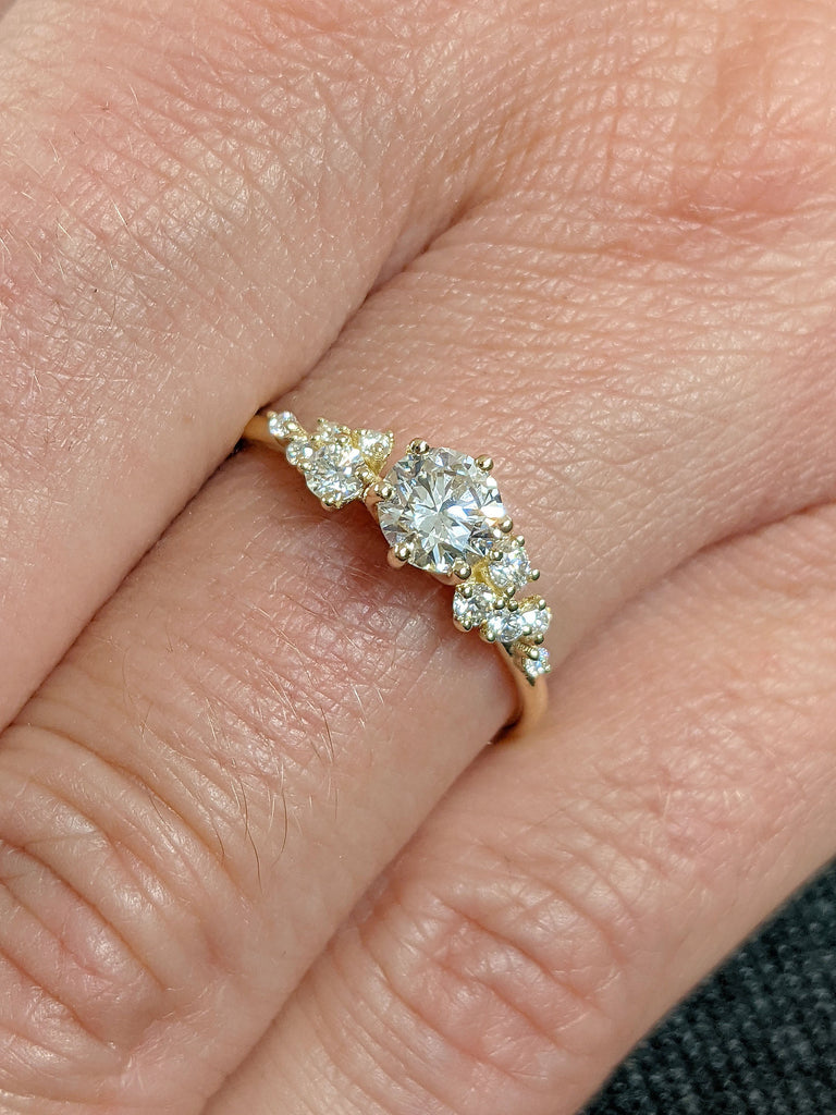 0.5ct Round cut Colorless Moissanite Cluster Proposal Ring for Her | 14K Yellow Gold Snowdrift Diamond Wedding Anniversary Ring