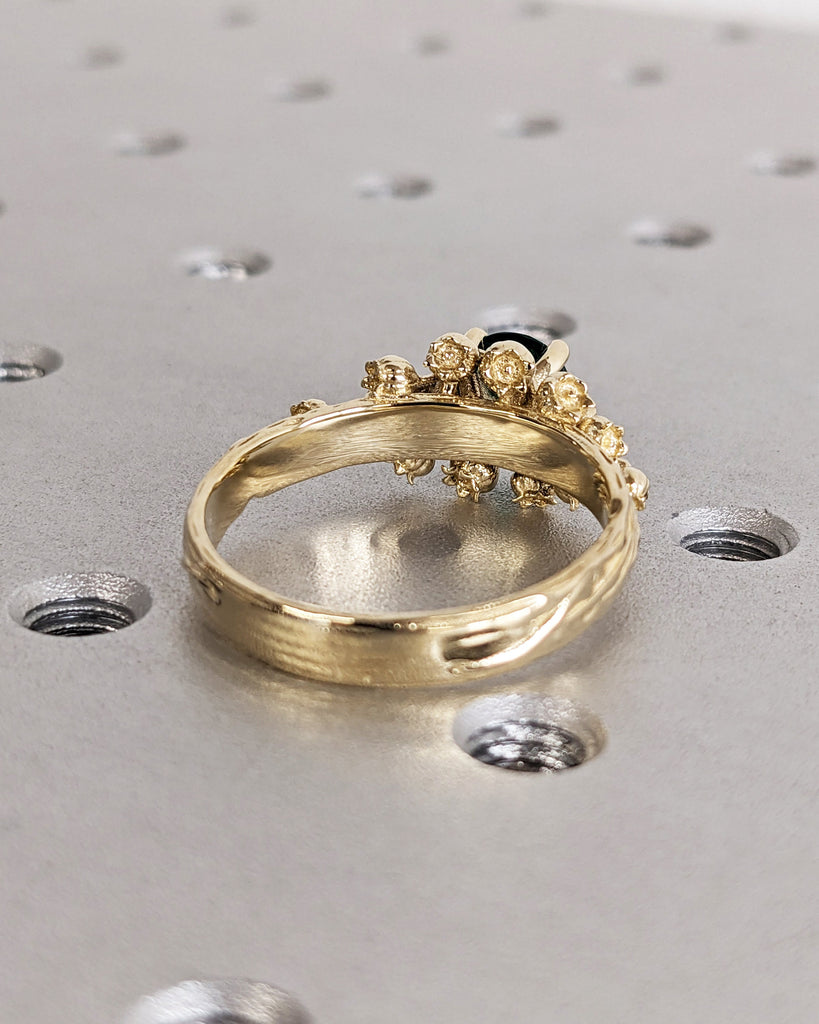 Round Cut Green Lab Emerald Wedding Band, Lily of the Valley Diamond Eternity Ring, May Birthstone, 14K/18K Yellow Gold Engagement Ring