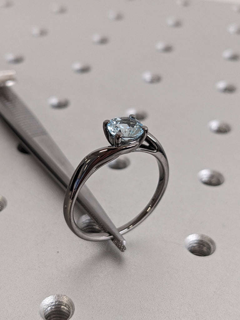 1ct Round cut Lab Aquamarine Solitaire Open Band Unique Proposal Ring for Her | 14K 18K Solid Gold, Platinum Birthstone Jewelry