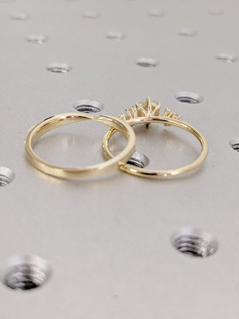 Art Deco Moissanite Cluster Engagement Promise Ring for Her | 14K 18K Thin Gold Band | Classic 6 Prongs Snowdrift Diamond Commitment Ring