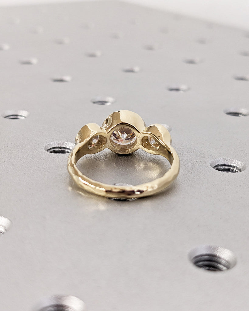 Bezel set Lab Created Diamond Promise Ring | Three Stone Engagement Ring 14K/18k Yellow Gold Bridal | Woman Ring | Past Present Future Ring