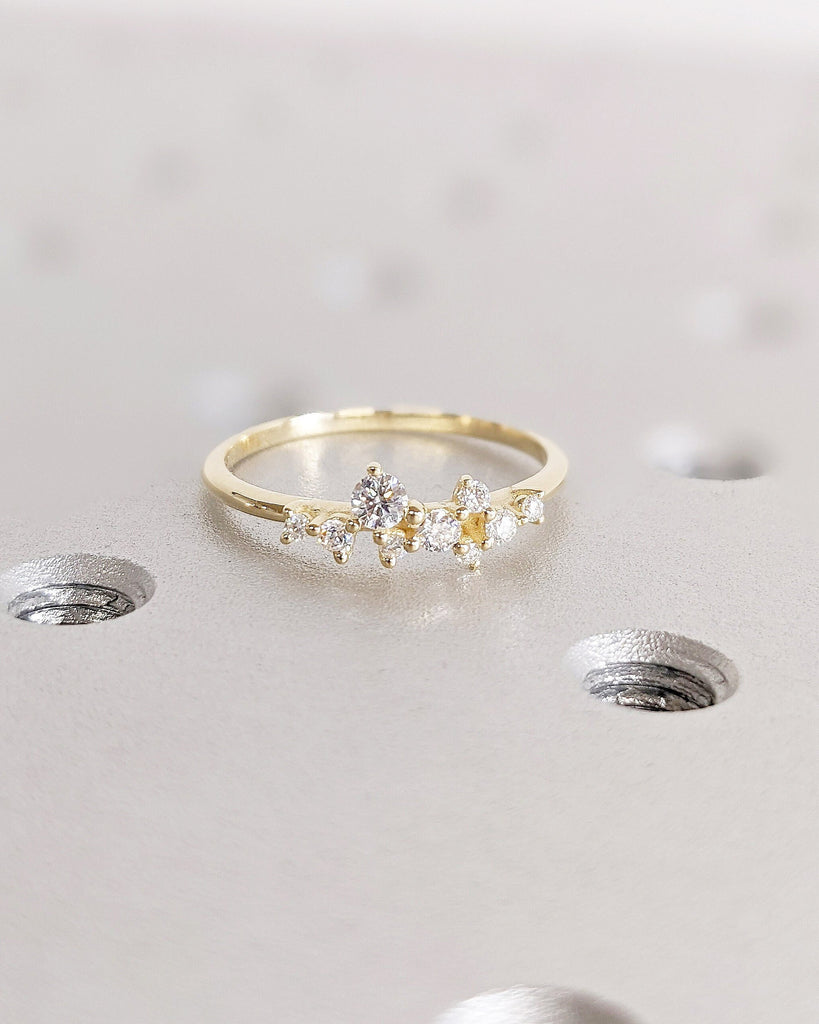 Diamond Iconic Cluster Ring | 14k Solid Gold Wedding Engagement Ring | Womens Minimalist Stacking Ring | Natural Diamond Unique Bridal Ring