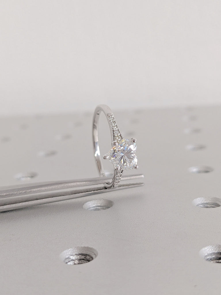 1ct Heart Diamond Engagement Ring White Gold | Dainty Moissanite Proposal Ring | Heart Moissanite Promise Ring | Women Heart Diamond Ring Anniversary Gift for Her Girlfriend Wife