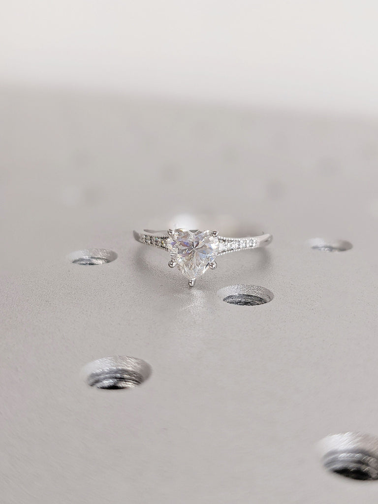 Dainty Moissanite Heart Promise Ring for Her | Unique Heart Womens Engagement Ring | Moissanite Heart Anniversary Girlfriends Ring Gift