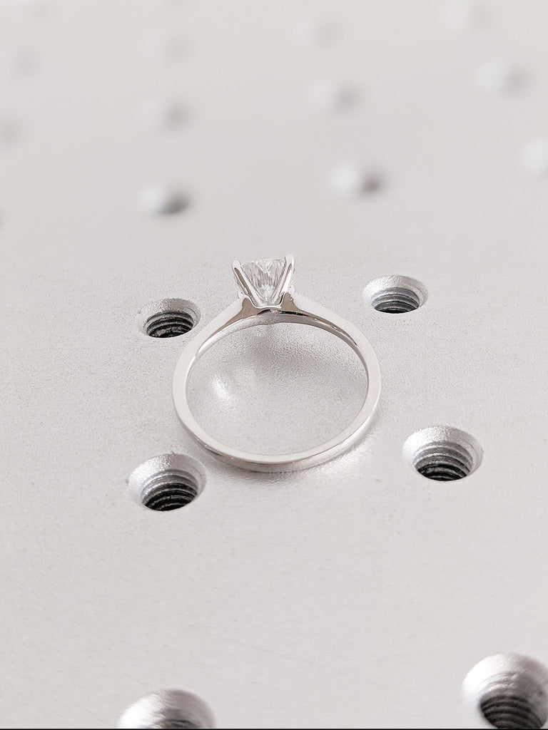 14K Gold Dainty Heart Ring | Solid Gold Heart Promise Ring for Her | Delicate Moissanite Proposal Ring | Milgrain Half Eternity Diamond Band