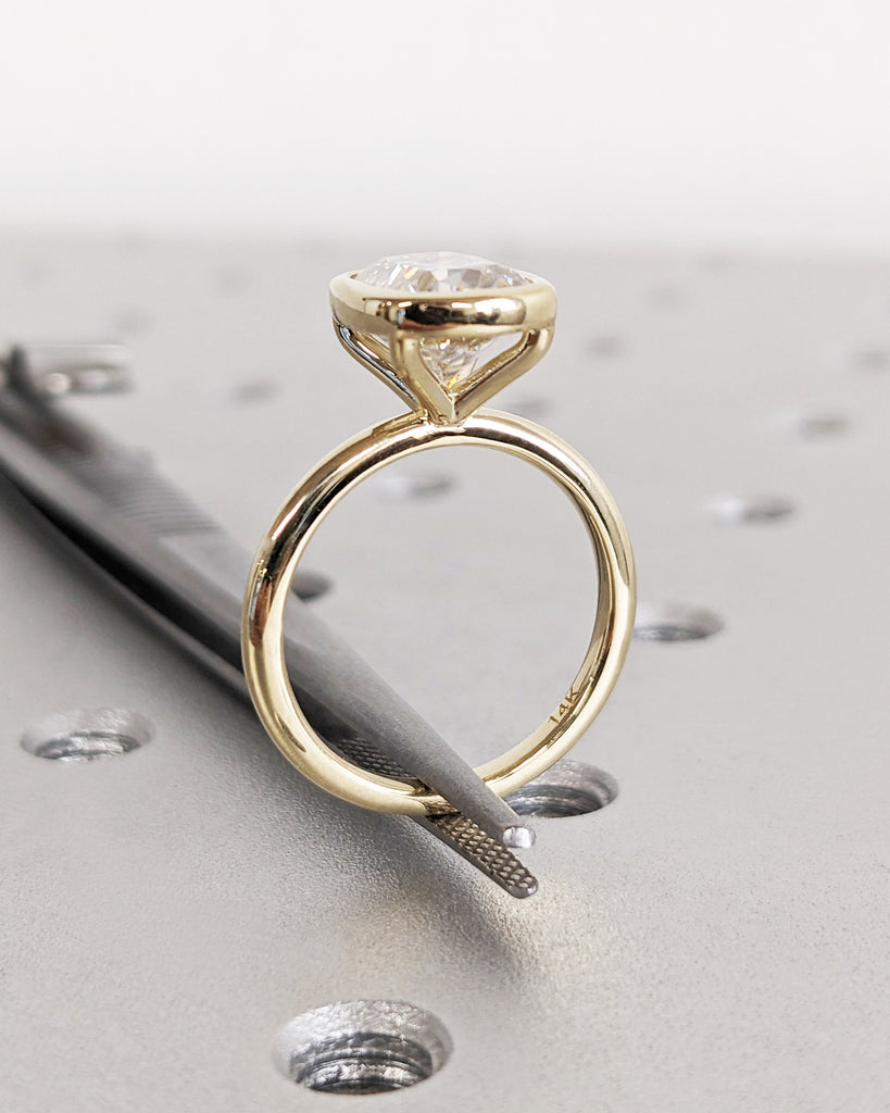 Elongated Cushion Cut Moissanite Solitaire Ring, Yellow Gold Engagement Ring, Solitaire Bezel Setting, Statement Ring, Bridal Set, Stackable