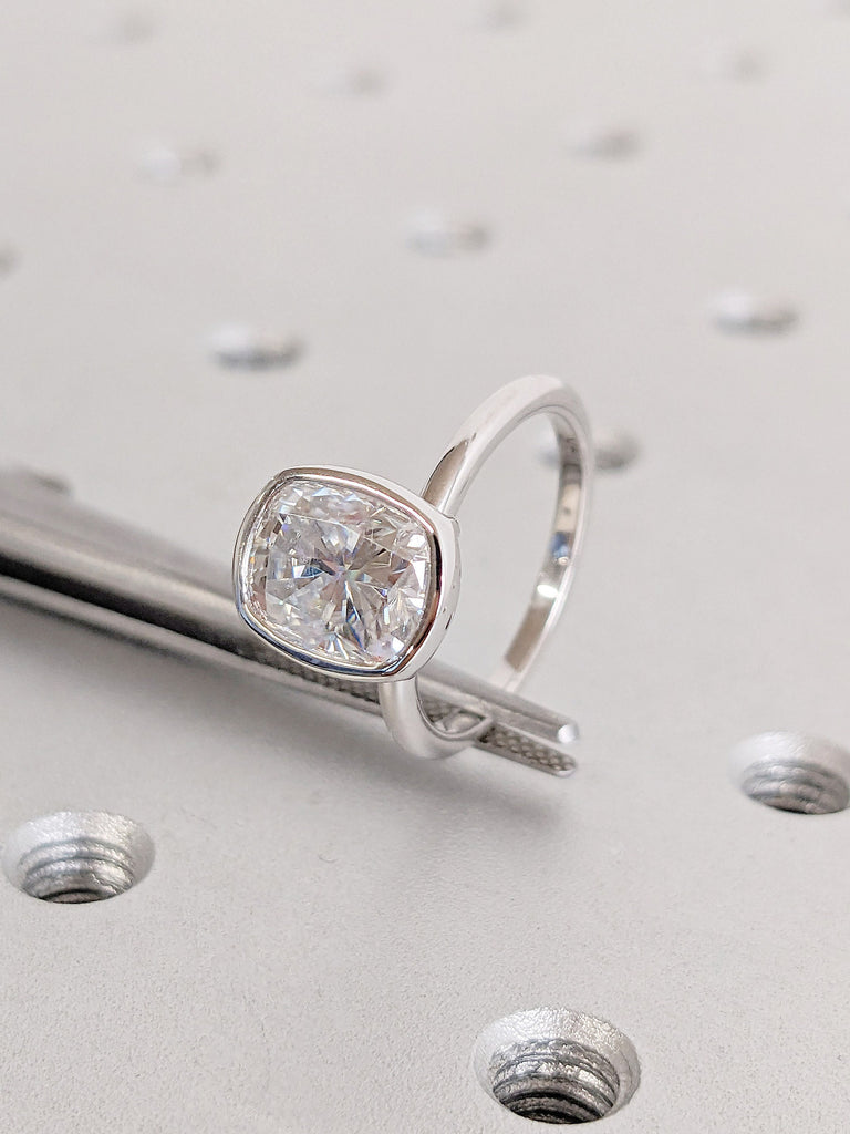 2ct White VVS Lab Diamond Bezel set Minimalist Proposal Ring for Her | Simple Wedding Jewelry | Custom Rings