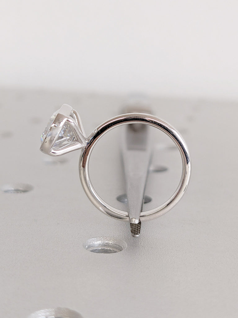 14K 18K White Gold VVS Lab Created Diamond Solitaire Womens Engagement Ring | Classic Bezel set Wedding Ring