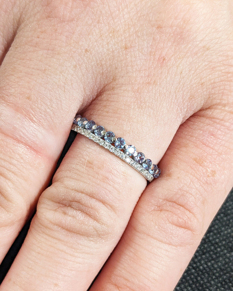 Alexandrite Eternity Ring | Round cut White Gold Promise Ring | Vintage Lab Diamond Cluster Bridal Ring Art Deco Anniversary Ring