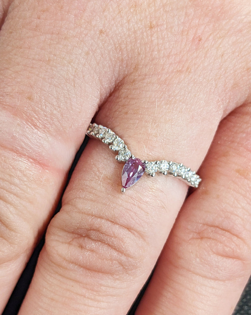 Vintage Pear cut Lab Alexandrite and Moissantie Wedding Band | Diamond Cluster Ring | June Birthstone Stacking Eternity Band | Gift for Women | 14k Solid White Gold Ring