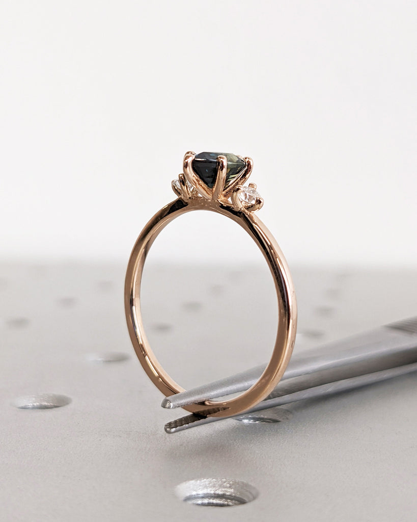 Pear Cut Green Sapphire with Diamond Engagement Cocktail Ring for Her | 14K 18K Rose Gold Women Wedding Band | Alternative Bridal Jewelry