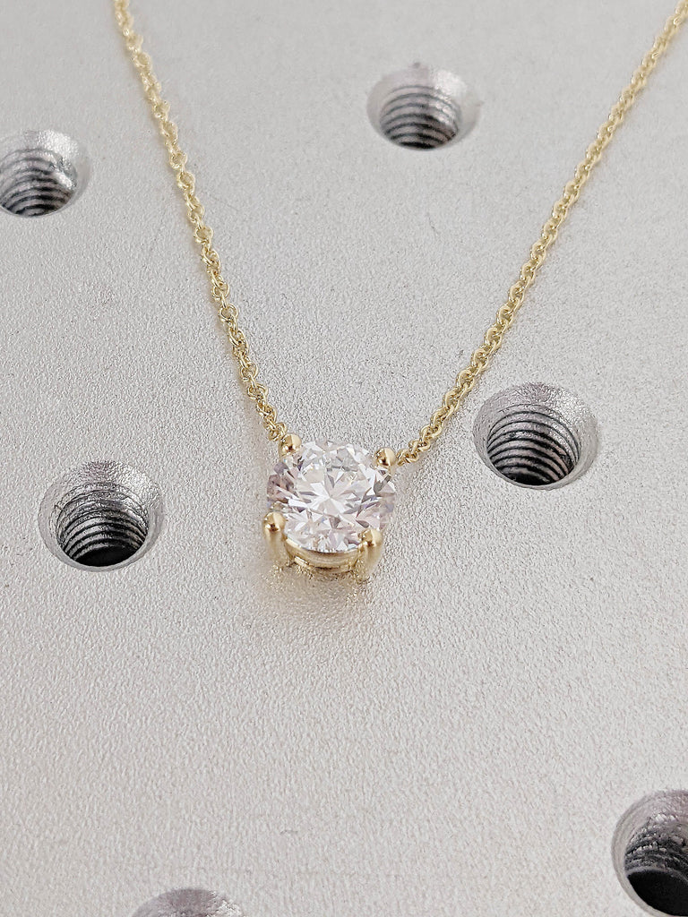 Colorless Round cut Lab Grown Diamond Solitaire Women Necklace | Solid Gold Chain Necklace | Minimalist Everyday Jewelry | Birthday Gift
