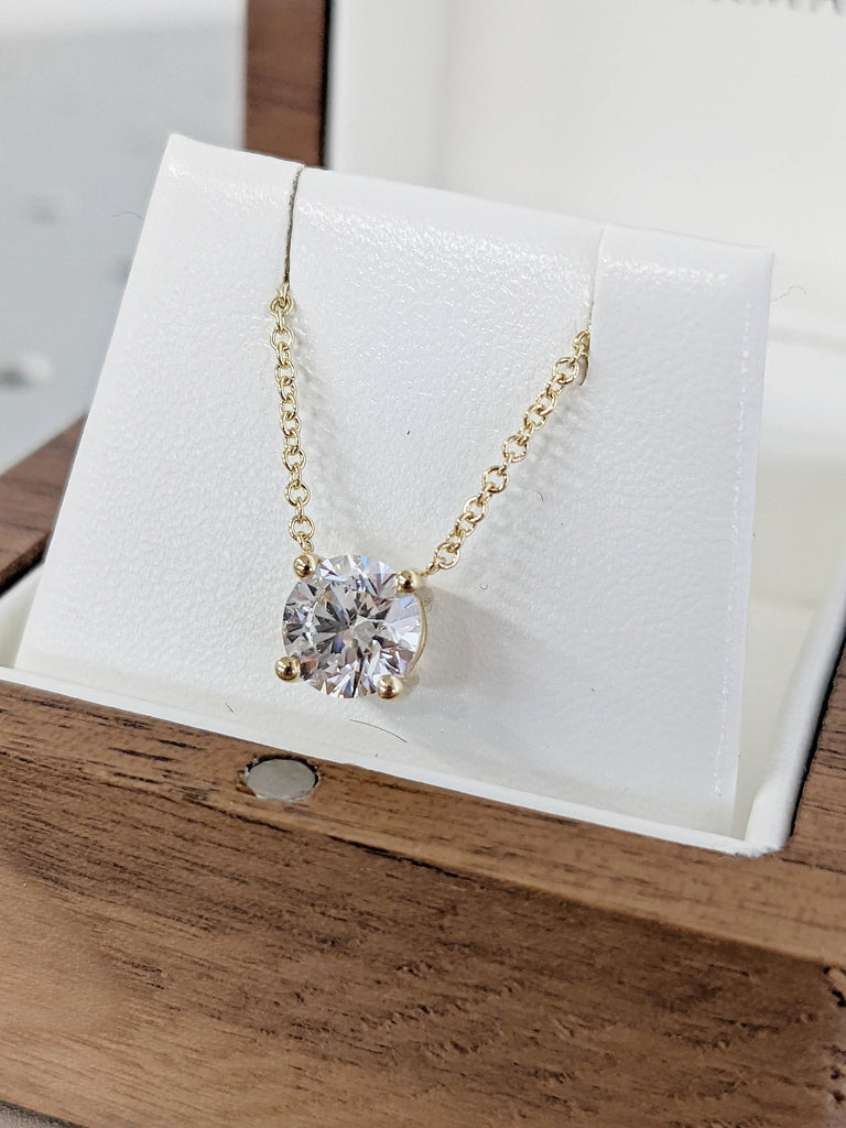Minimalist Moissanite Solitaire Pendant Diamond Women Necklace | 14K Yellow Gold Jewelry