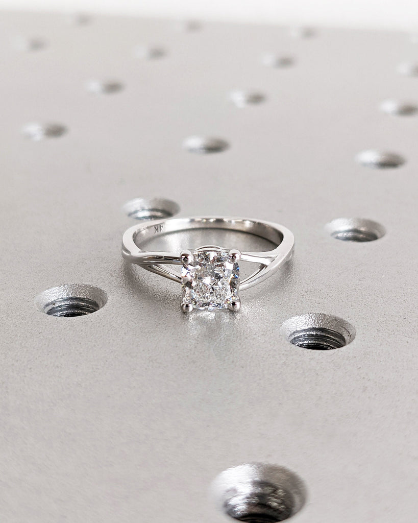 Cushion Cut Lab Created Diamond Solitaire Engagement Ring, IGI Certified Cushion Cut Diamond Wedding Ring, Split Shank, Unique Twisted Band