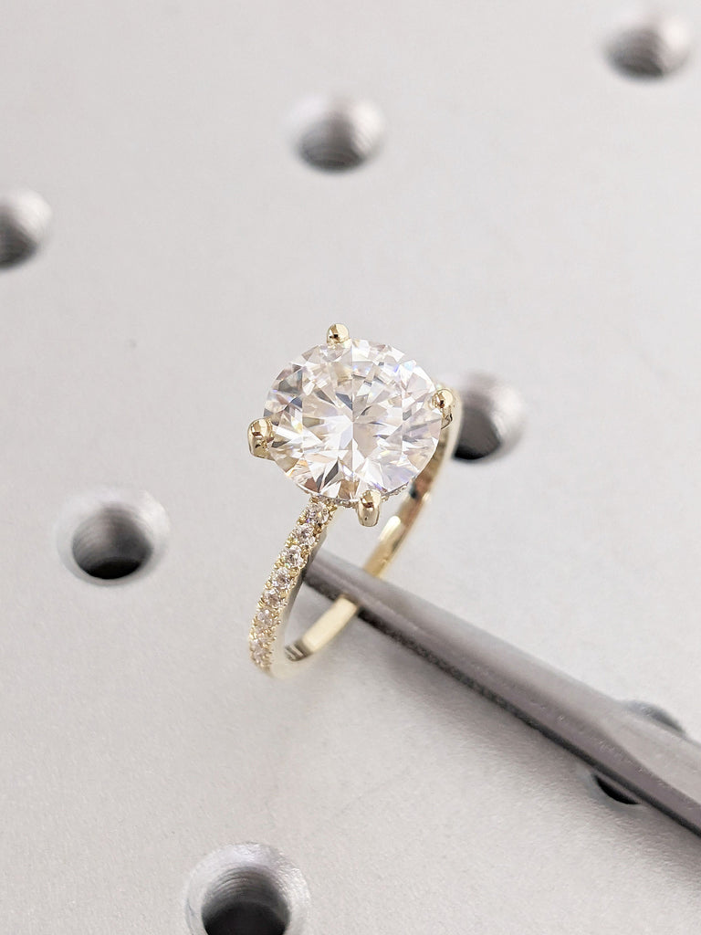 White Gold Round Cut Engagement Ring, 2.5CT Round Lab Diamond Hidden Halo Proposal Ring, Diamond Half Eternity Rings, Lab Diamond Wedding Anniversary Ring, 14K 18K Yellow Gold
