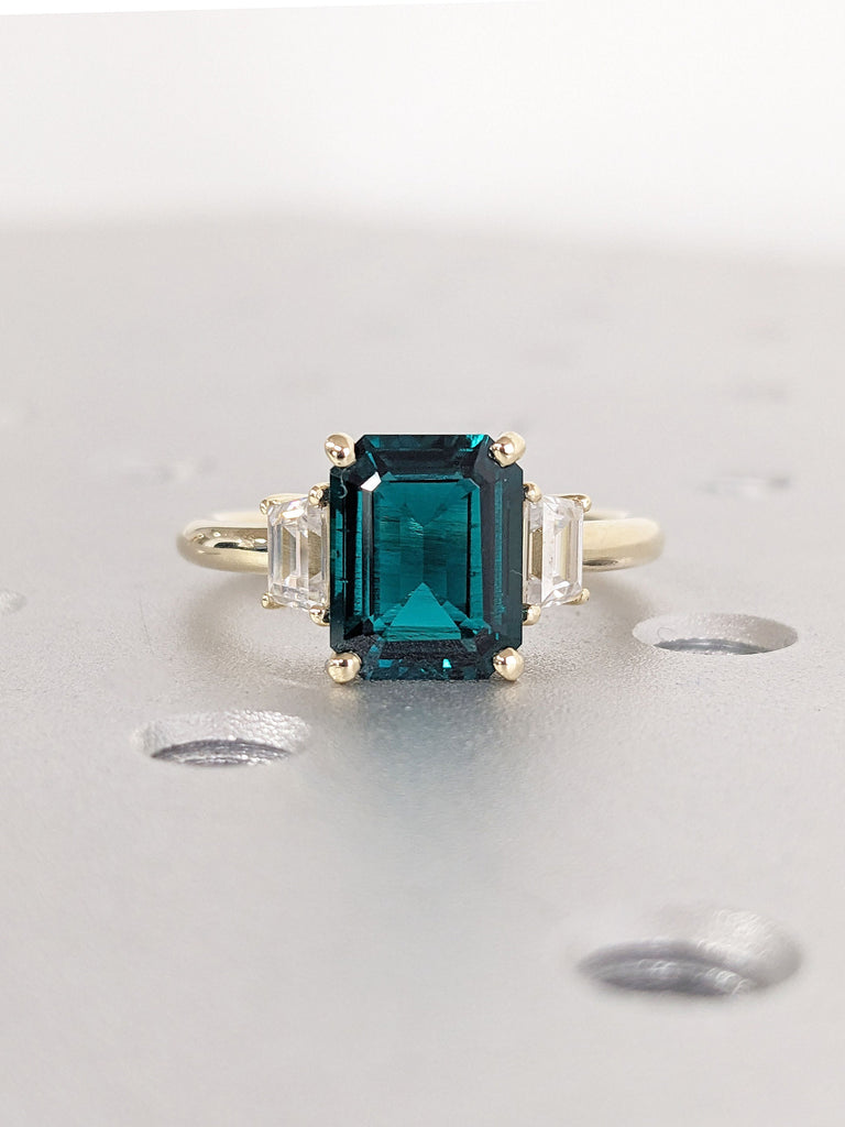 Multi Stone Green Lab Emerald, Moissanite Engagement Proposal Ring For Her | 14K 18K Gold, Platinum Personalized Wedding Jewelry