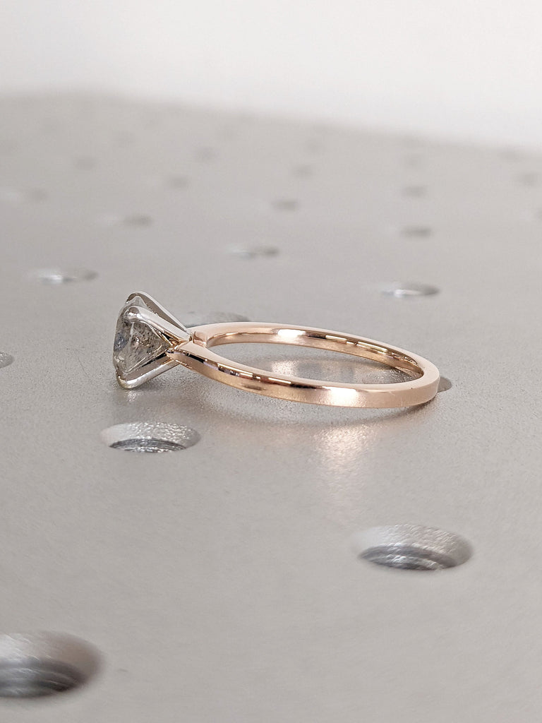 Two Tone Rose Gold Unique Proposal Ring | Talon Prong Set Salt and Pepper Galaxy Diamond Solitaire Wedding Anniversary Ring Gift for Wife