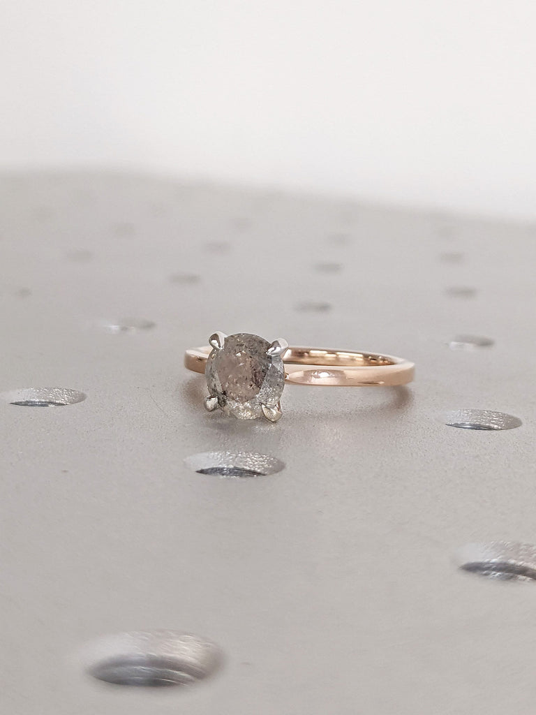 Vintage Two Tone Wedding Ring, Unique 2 Tone Salt and Pepper Diamond Engagement Ring, Solid Two Tone Gold, Solitaire Diamond Promise Ring