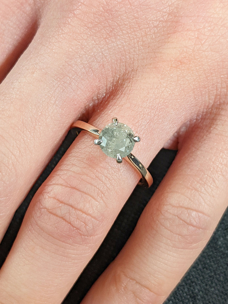 Solitaire Natural Salt and Pepper Grey Diamond Engagement Cocktail Ring for Her | 14K 18K Rose Gold, White Gold Two Tone Wedding Band