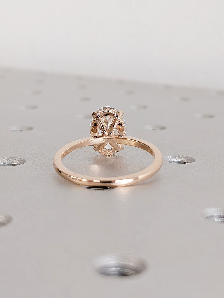 Solitaire Lab Grown Diamond, Oval cut Women Proposal Ring | 14K 18K Rose Gold Moissanite Hidden Halo Engagement Ring | Eco Friendly Jewelry