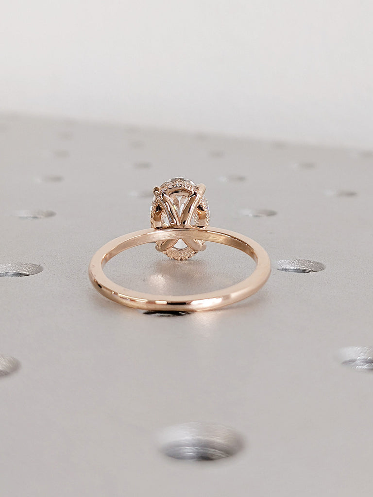 Lab Diamond Engagement Ring with Hidden Halo, Solitaire Oval Ring, Oval Cut Lab Diamond, Rose Gold Ring, 14K/18K Solid Gold, Bridal Jewelry