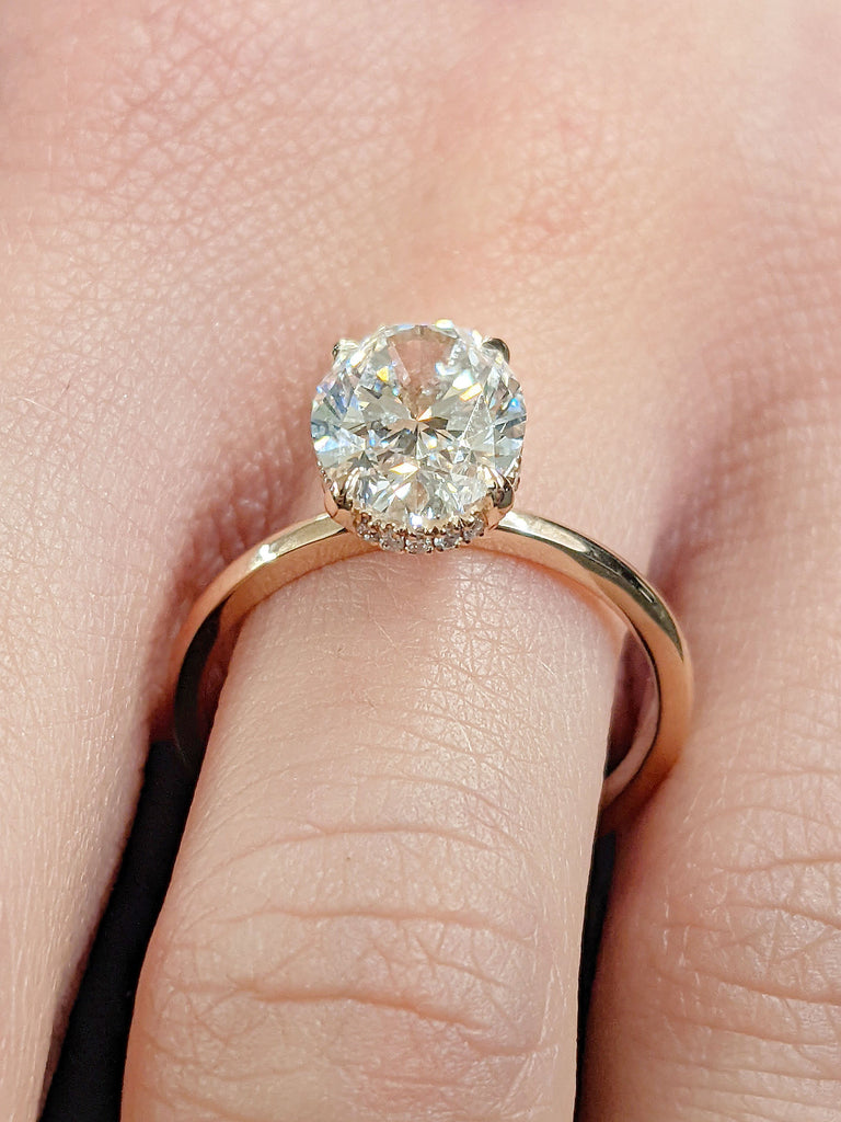 2.5ct Lab Grown Diamond Solitaire Wedding Anniversary Ring for Wife | Solid Rose Gold Diamond Hidden Halo Simple Proposal Ring | Custom Bridal Jewellery