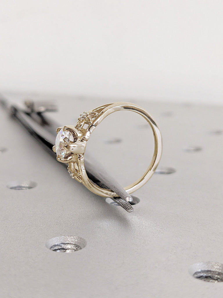 Nature Inspired Lab Grown Diamond Engagement Ring • Stars & Moon Celestial Ring • Diamond or Moissanite Flowers Ring • Platinum 14K/18K Gold