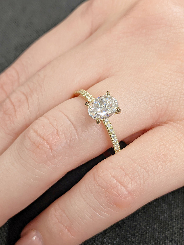 1ct CVD Oval cut Lab Grown Diamond Women Engagement Ring | Solid Yellow Gold Diamond Dainty Half Eternity Ring | Custom Wedding Jewellery